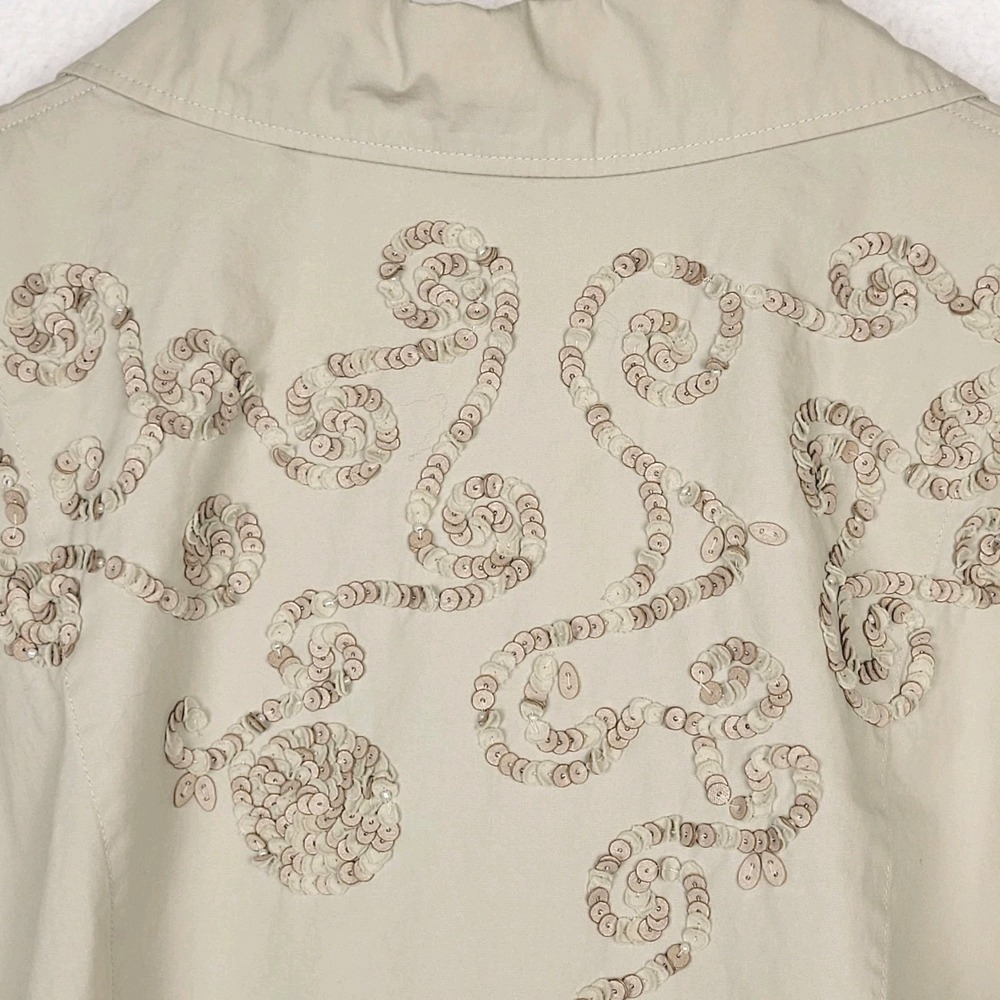 Coldwater Creek Sequin Detail Jacket W18 Beige Cotton Plus Size Boho Cottagecore - Picture 4 of 10
